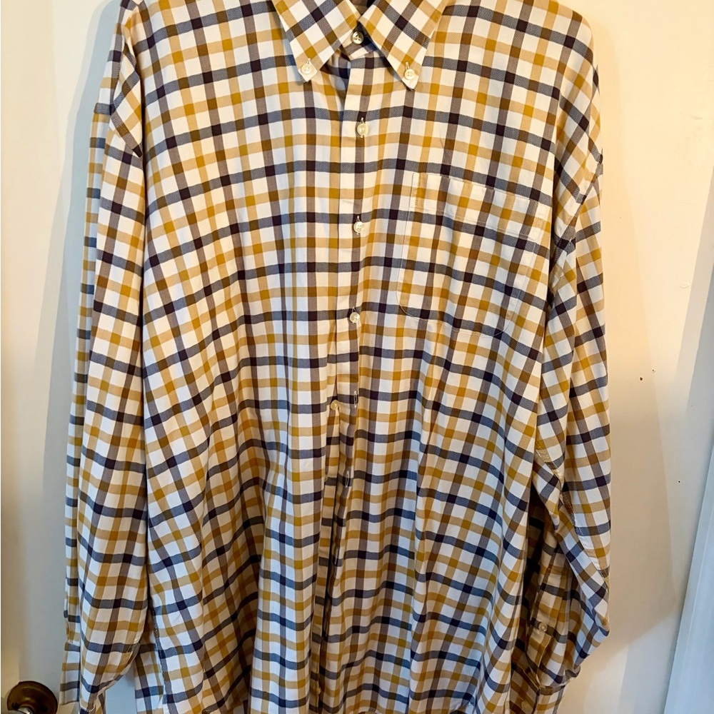 Peter Millar Men’s Plaid Button-Down Shirt in Mustard, Brown & White